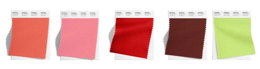 Cele mai importante tendinte culori toamna-iarna 2023-2024 includ Persimmon, Conch Shell, Fiery Red, Fired Brick, ...