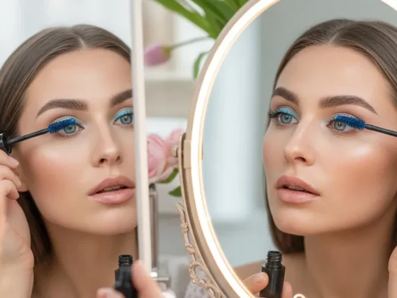 Aplicați o mascara colorată direct la baza genelor pentru a adăuga o pată discretă de culoare, iar apoi definiți lungimea cu o nuanță neagră clasică, obținând un efect vizual fascinant, perfect adaptat pentru un machiaj de zi cu totul deosebit.